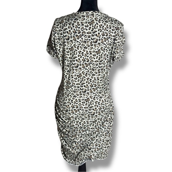 LA MIEL Brown/Black/White Leopard Print Bodycon Side Rouching T-Shirt Mini Dress - Picture 6 of 16